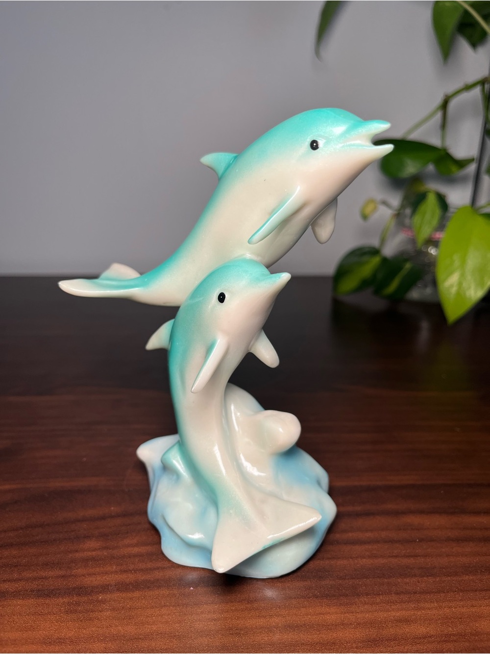 Vintage Glazed Ceramic Dolphin Figurine: Coastal Home Decor Dauphins 1980 - Picture 4 of 14